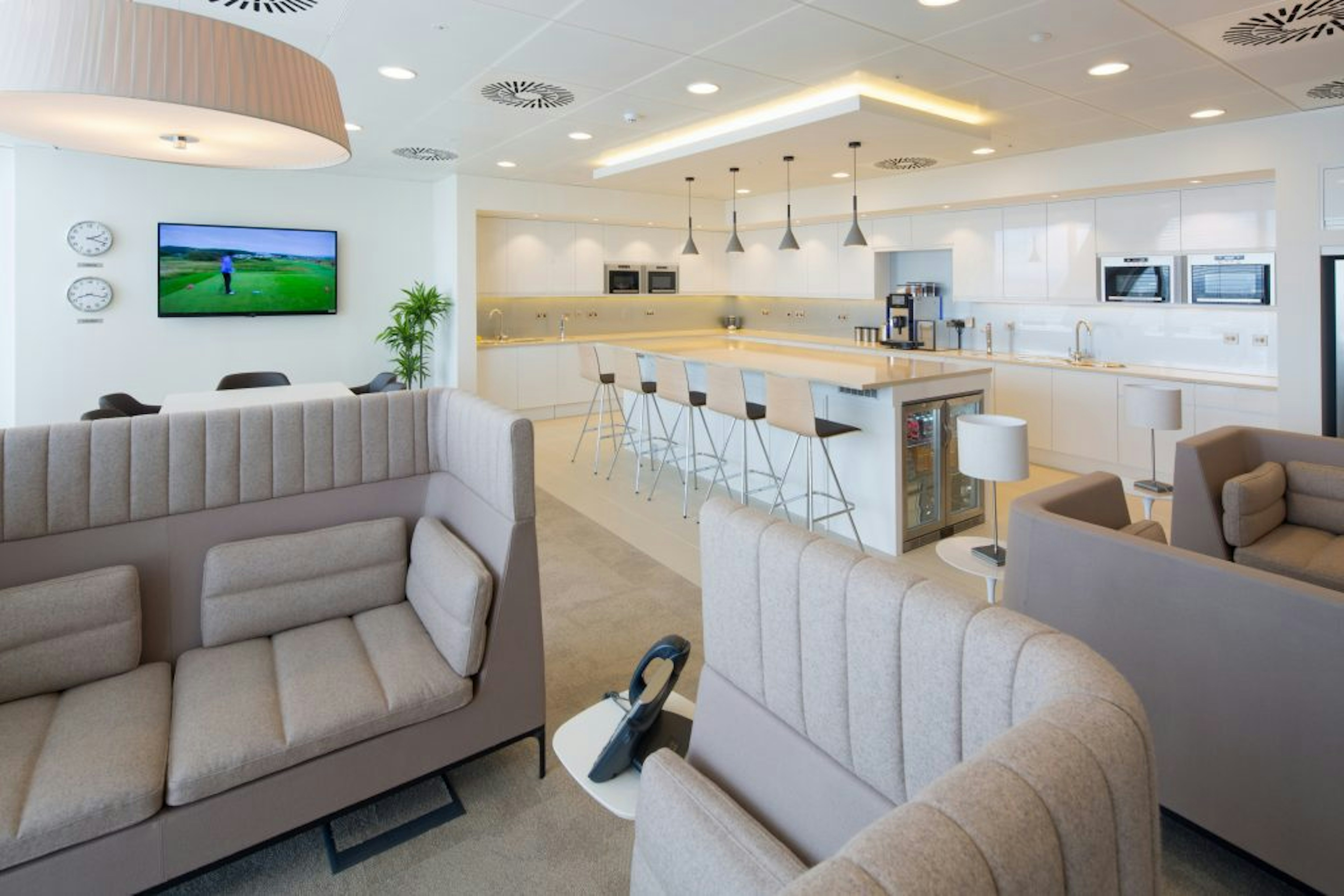 William Blair enclosed soft seating in break room