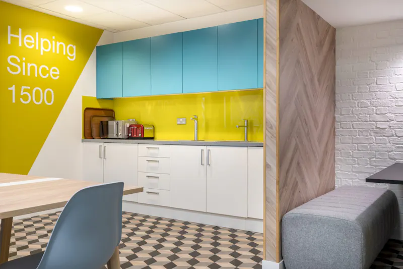 Multi-Colour Furniture — Cripplegate Foundation, London by K2 Space Multi-coloured furniture and zoning at Cripplegate Foundation London by K2 Space