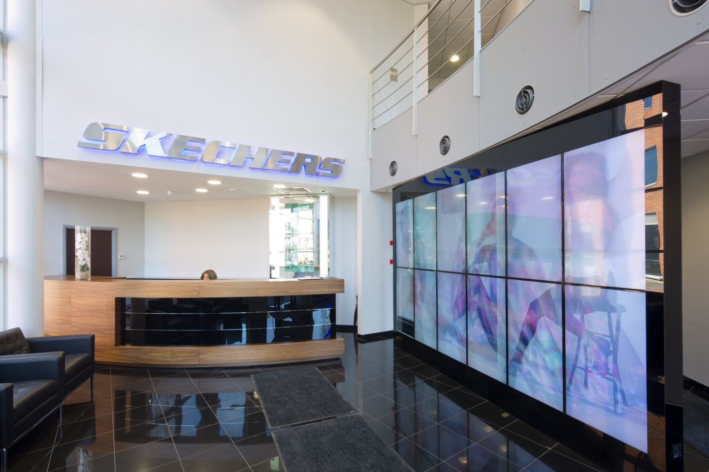 Sketchers reception area with LED wall