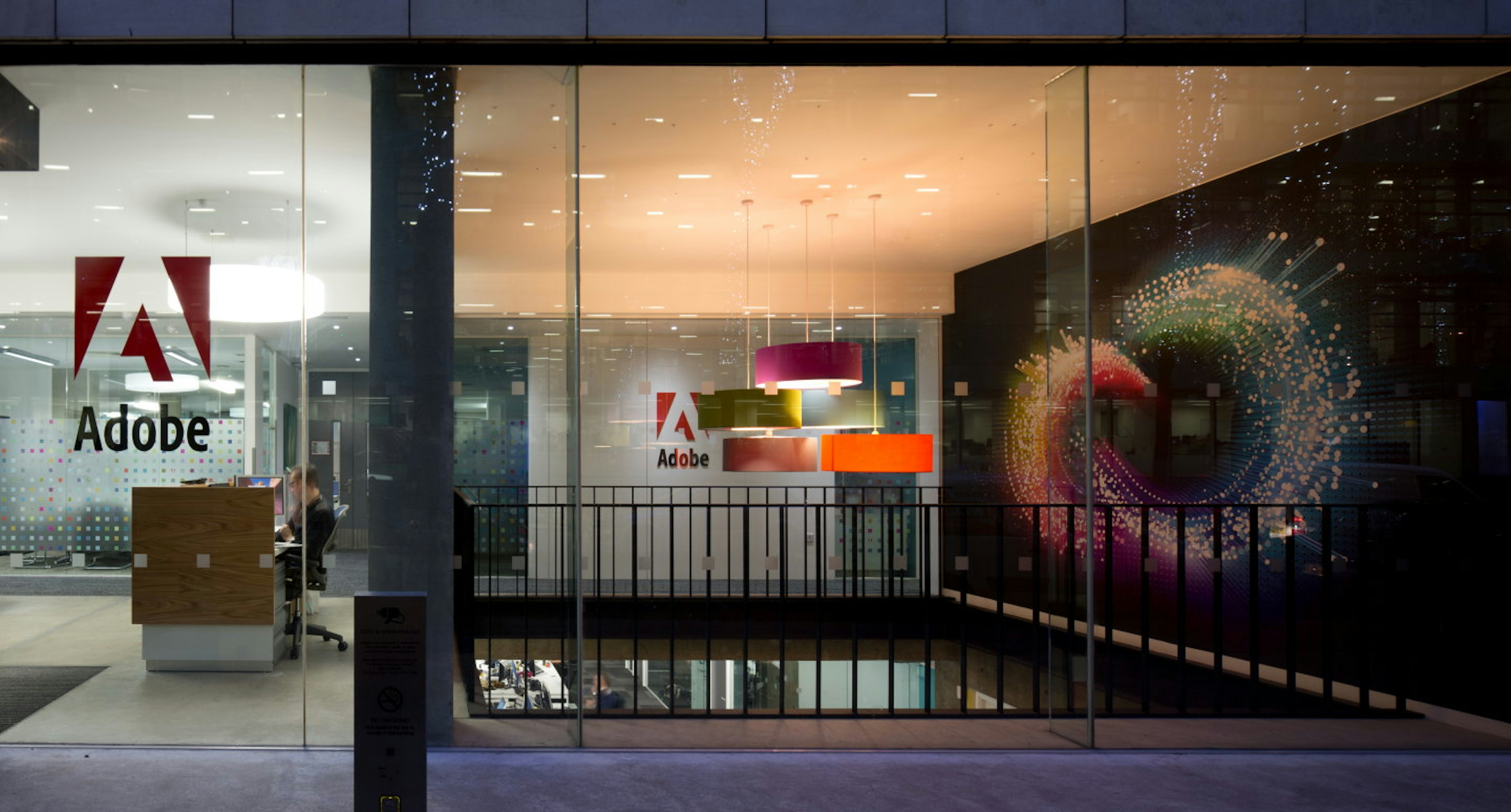 Eye-Catching Office Entrances - Adobe's modern office entrance with striking artwork