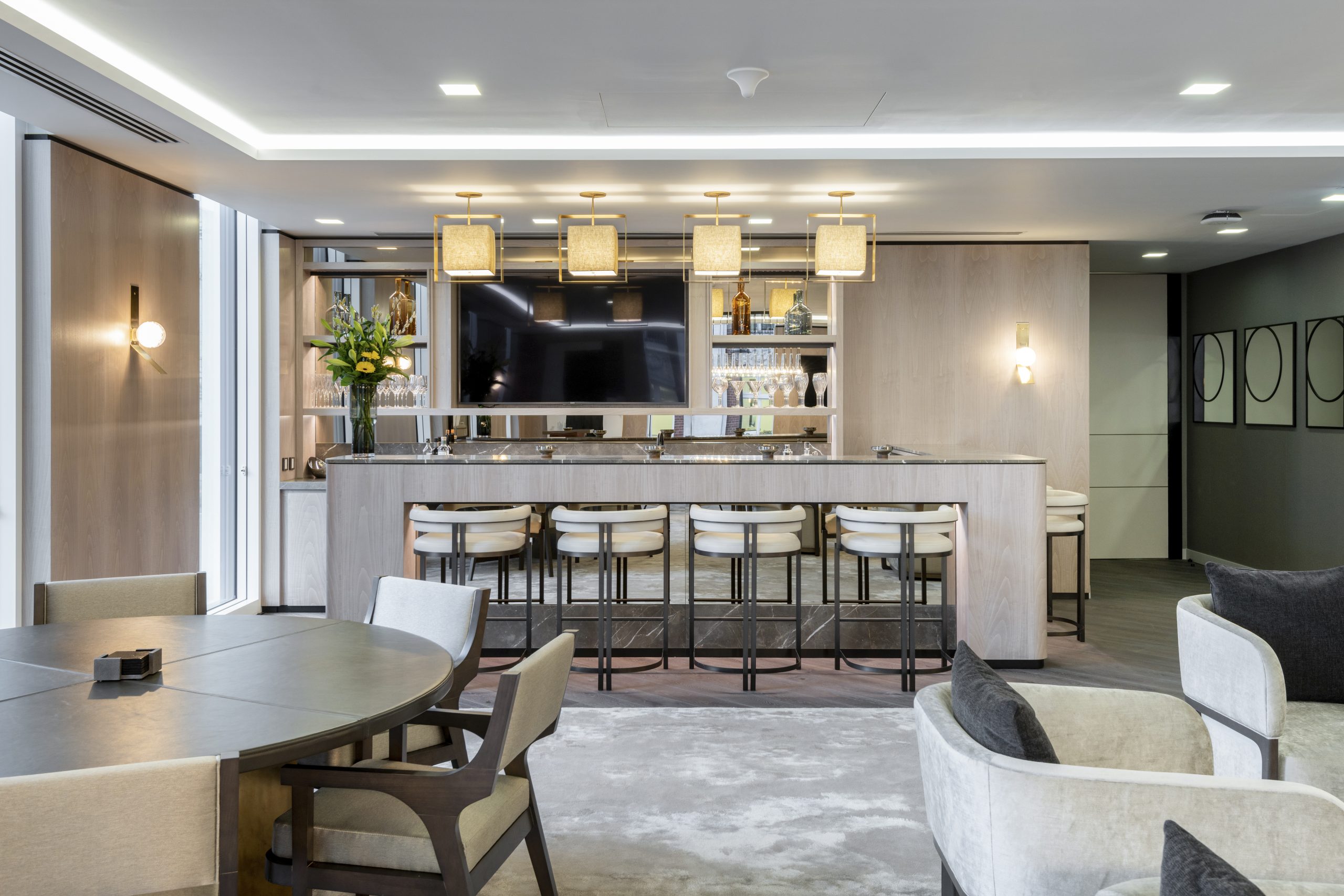 Law firm office reception and client area High-end reception area in a law firm designed by K2 Space