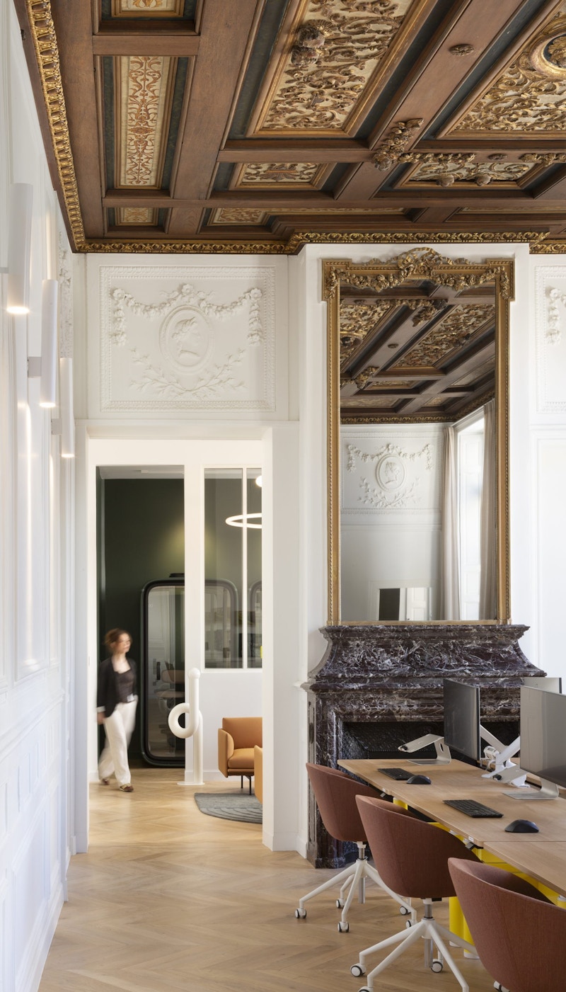 Heritage building workspace conversion Contemporary workspace respecting heritage architecture and ornate detailing