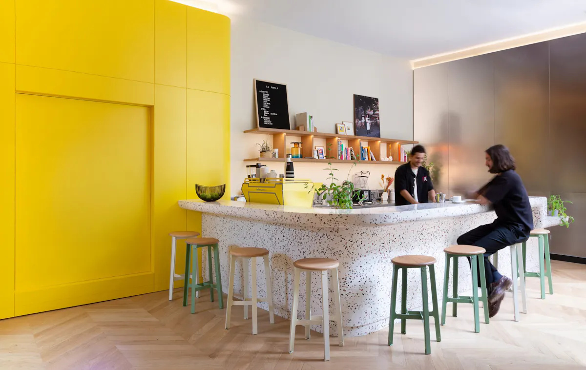 Office Social Hub and Barista Area — Global Tech and Media Company, Paris by K2 Space Barista area and social hub designed as the daily heart of the Paris HQ for a global tech and media company by K2 Space