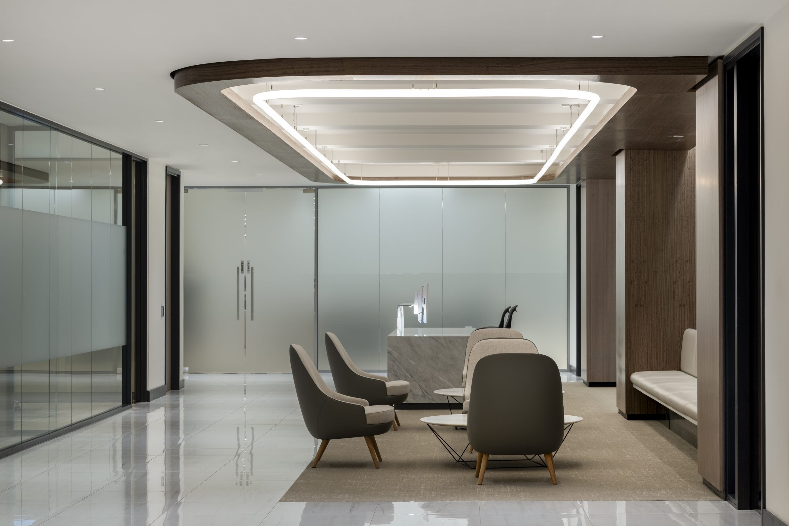 Modern workspace with integrated technology for professional services Contemporary open workspace in a London professional services office fit-out