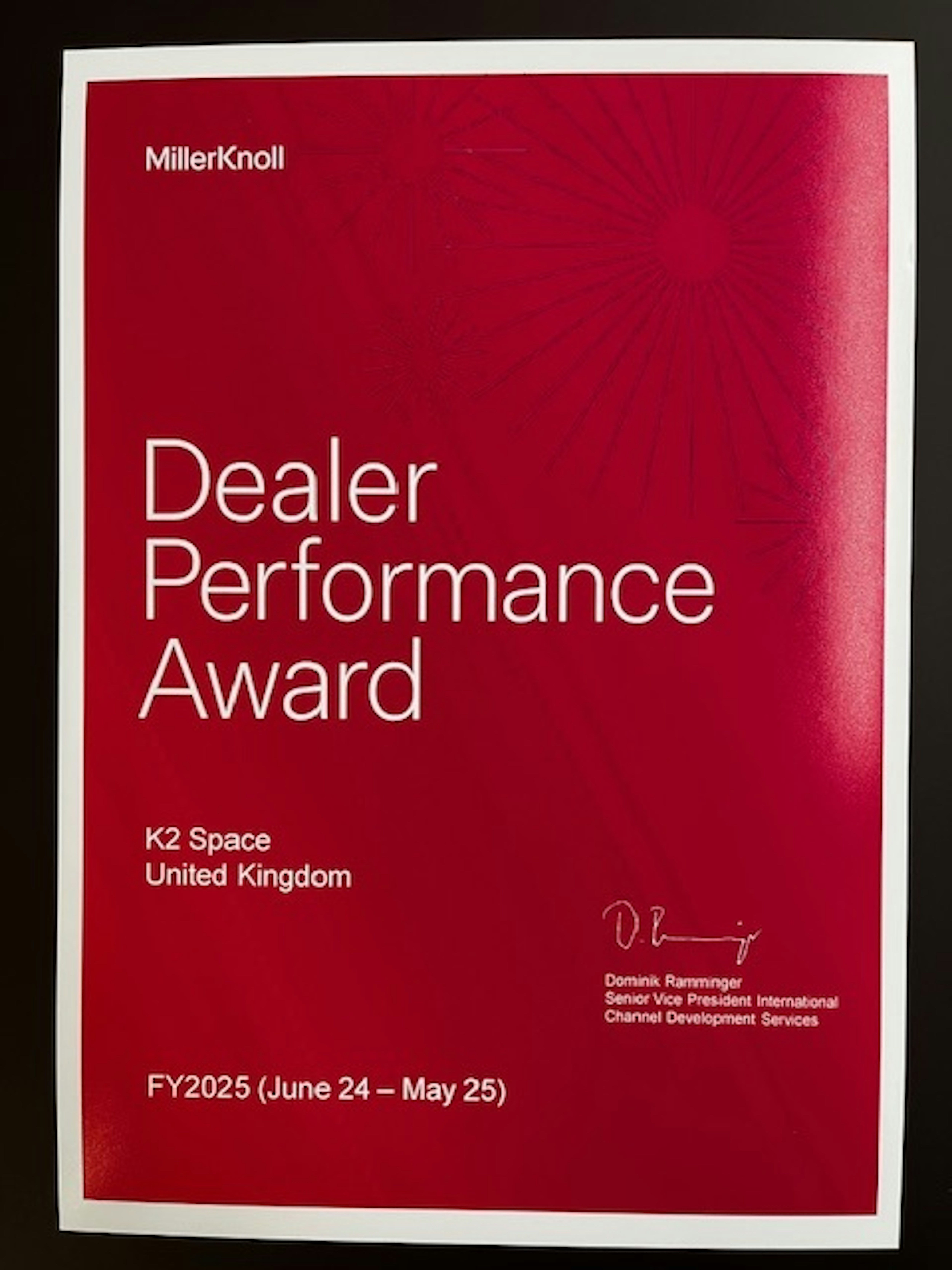 Millerknoll Dealer Performance Award