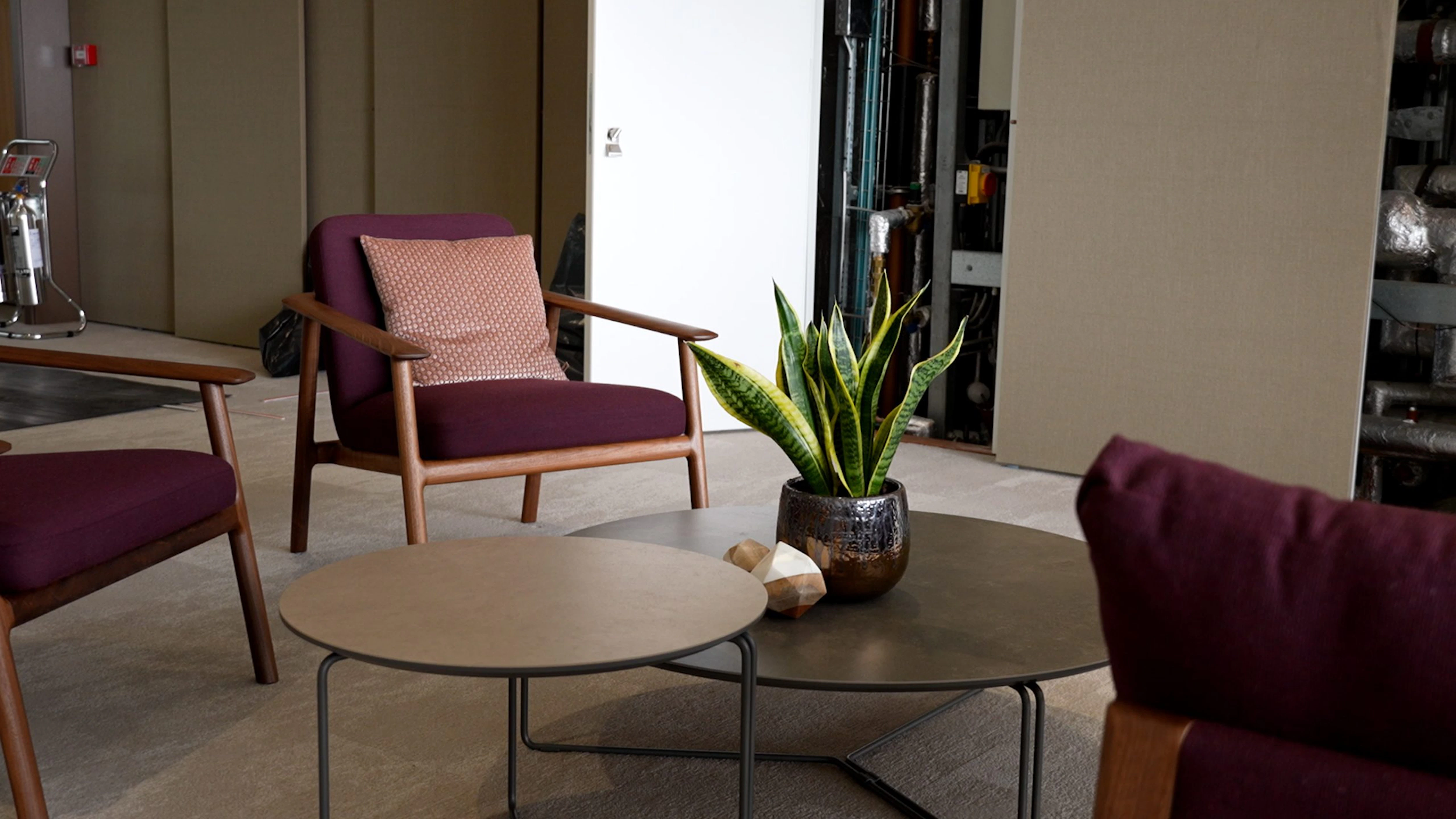 OMelveny – Reception Lounge Burgundy Armchairs